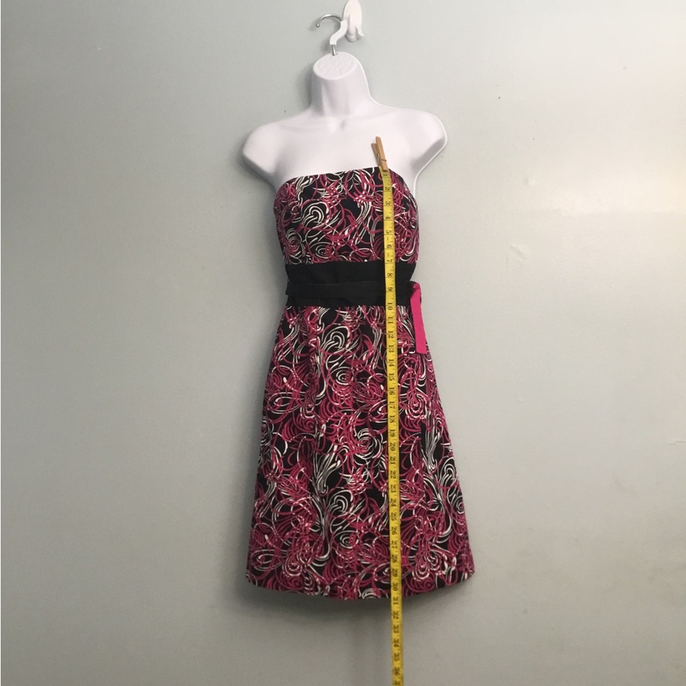 LOFT Strapless Dress with Pink and Black Swirl Pattern
